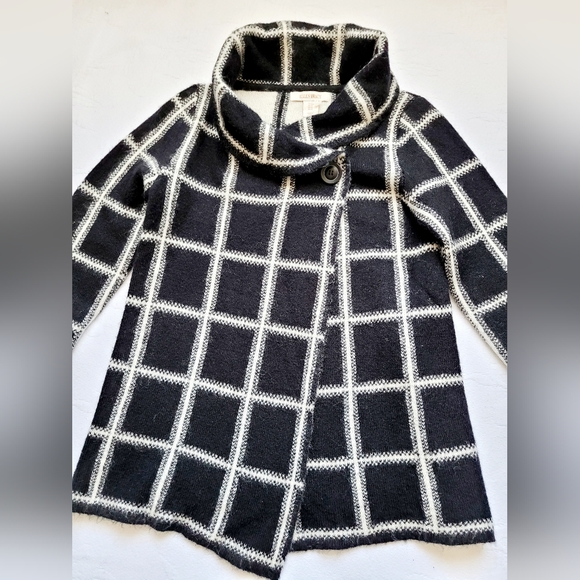 Ellen Tracy Women's Wool Blend Jacket Cardigan Checker Black&White High Neck Med - Picture 9 of 16